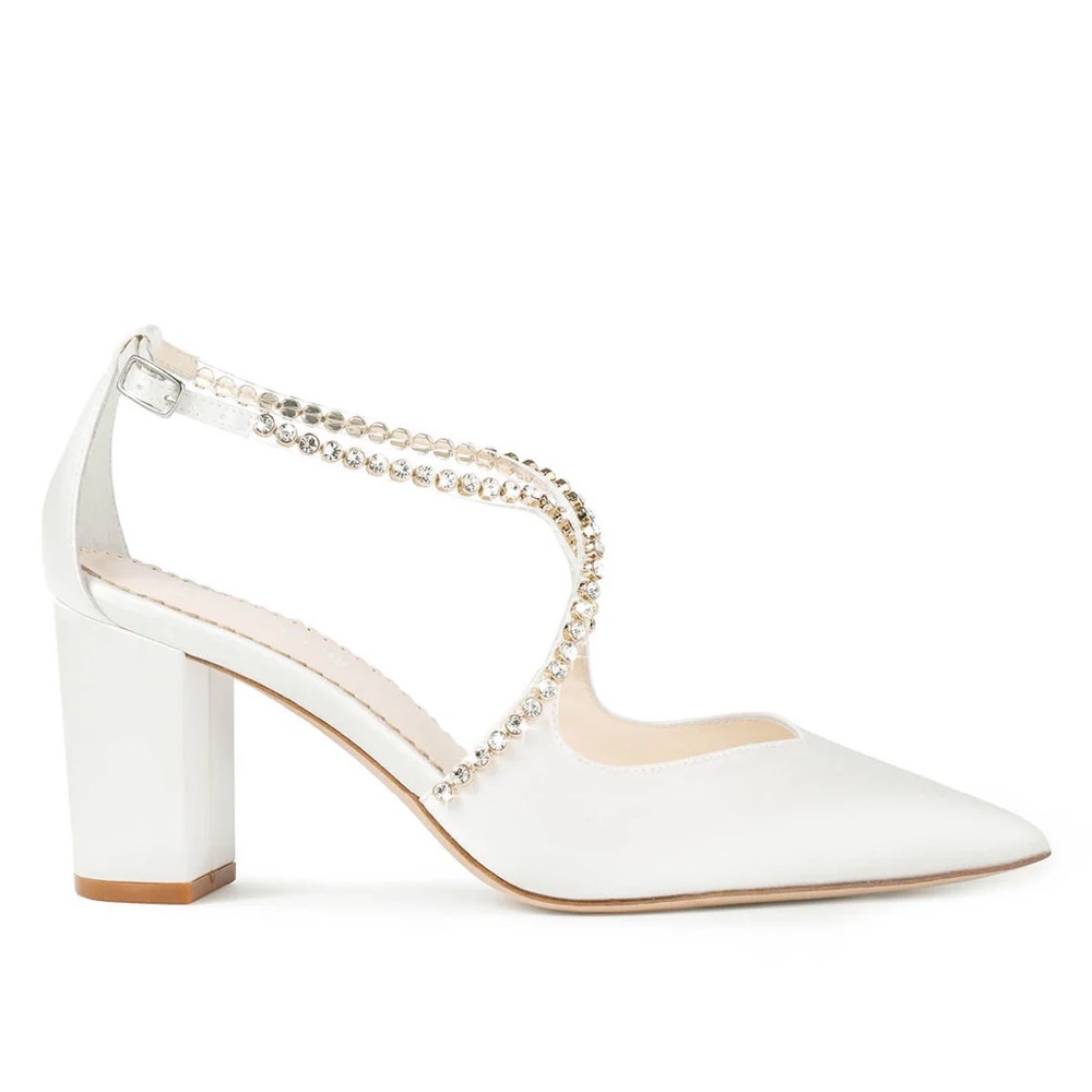 Bella Belle MASSIE Ivory Block Heel With Criss Cross Crystal Straps Silk | 7.5 - Picture 7 of 13